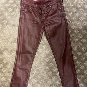 Women's Burgundy Jeans. Leather